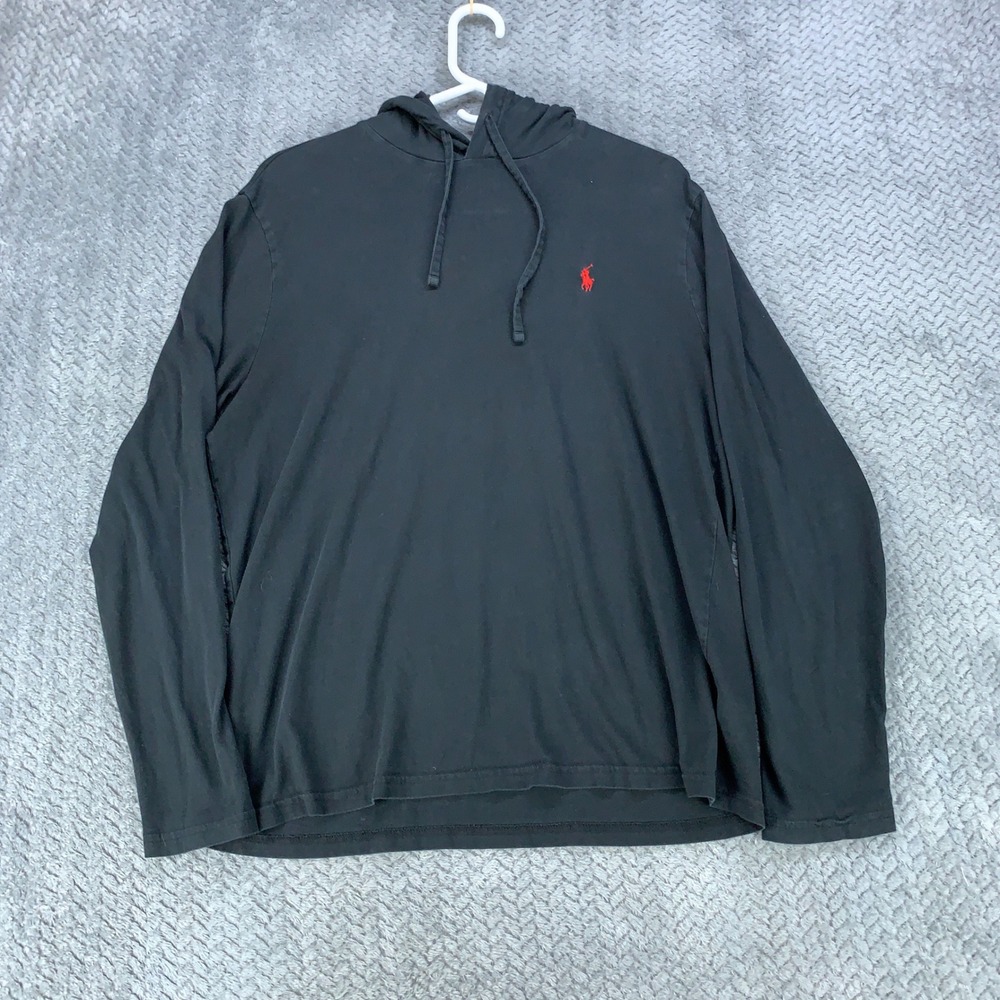 Polo Ralph Lauren Hooded Shirt Mens Large Black Long Sleeve Red Pony Logo